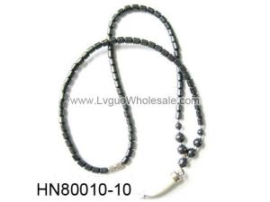 Moonstone Beads Pendant Horn Shape with Hematite Beads Strands Necklace
